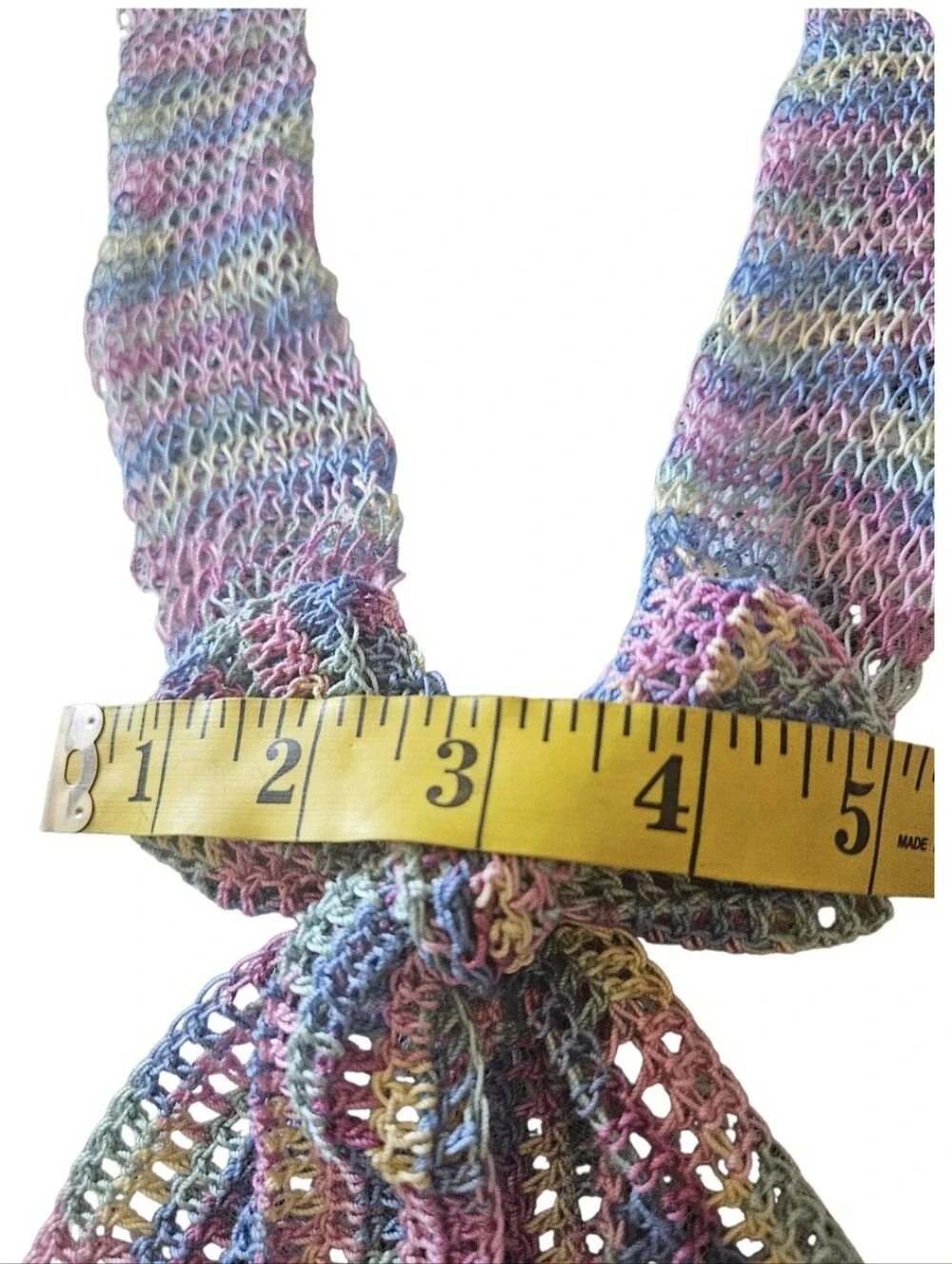 Handmade Crochet Lace Scarf Pastel Blossom Bow Egyptian Cotton Knit Neck Wrap